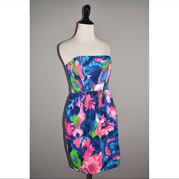 Shoshanna Strapless Mini Dress in Floral Watercolor Print - Picture 4 of 9